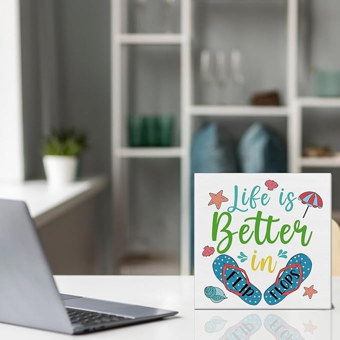 Summer Decor Beach Decorations Flip Flop Wooden Sign Rustic Home Decor 5 x 5 Inches-Ruum Studio Home