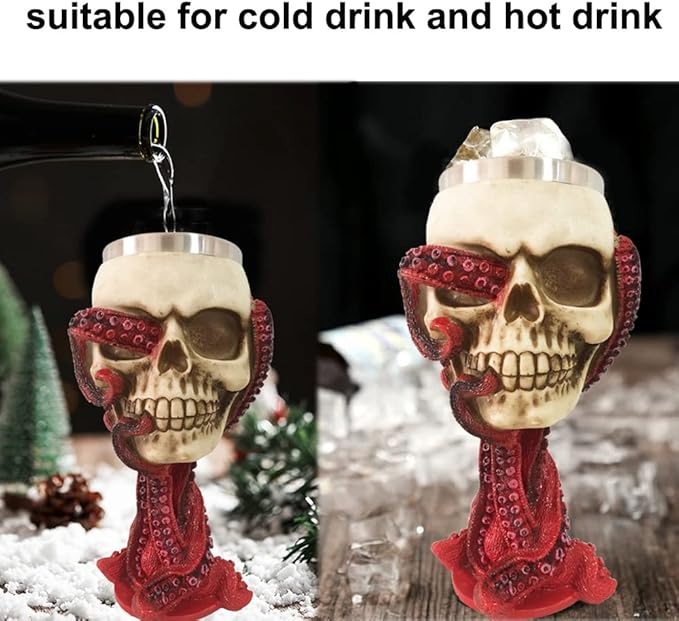 Skull Goblet Chalice Wine Cups Medieval Chalice Skull Cup Stainless Steel 3D Whisky Shot Glasses Realistic Resin Octopus Tentacle Beverage Halloween Drinking Cup Novelty-Ruum Studio Home