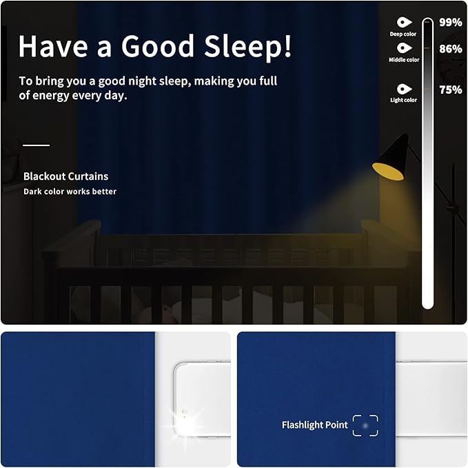 Easy-Going Blackout Curtains for Bedroom, Solid Thermal Insulated Grommet and Noise Reduction Window Drapes, Room Darkening Curtains for Living Room, 2 Panels(46x63 in, Classic Blue)-Ruum Studio Home
