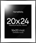 Homeforia 20x24 Picture Frame Black, High End Metal 20x24 Frame Matted to 16x20 Print, 20 x 24 Black Poster Frames with Mat 16 by 20 inch Photo, 24x20 Hanging Frame, Tempered Glass, Wall Kit, Set of 1-Ruum Studio Home