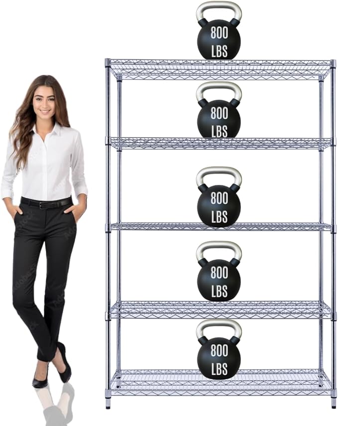 48"x24"x72" Prime Heavy Duty Chrome 5-Tier Steel Wire Shelving NSF 4000 LBS MAX Capacity Storage Rack for Commercial, School, Home, Garage, Warehouse, Industrial, and Hospital Uses (with Wheels)-Ruum Studio Home