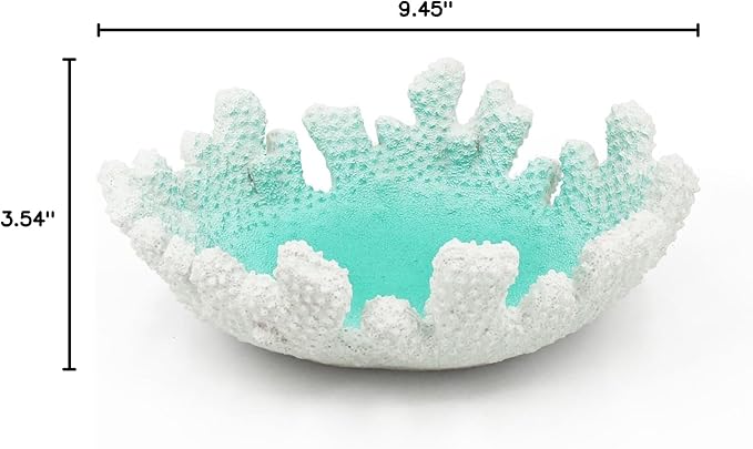 Turquoise Coral Textured Decorative Bowl,9.45" Medium Resin Decorative Centerpiece Bowl for Coastal Beach theme house table centerpiece decorations & Nautical decorations for coffee table-Ruum Studio Home