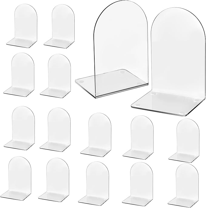 Lulonpon 16 Pieces Book Ends, Bookends, Books End for Shelves, Books End for Heavy Books, Clear Bookends, Acrylic Book Ends for School, Library,Desktop Organizer and Book Shelves-Ruum Studio Home