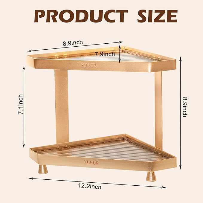 YUPER Bathroom Counter Organizer, 2-Tier Corner Bathroom Organizers and Storage, Makeup Storage Shelf Vanity Tray Perfume Organizer, Bedroom Corner Counter Storage Sink Shelf Gold-Ruum Studio Home