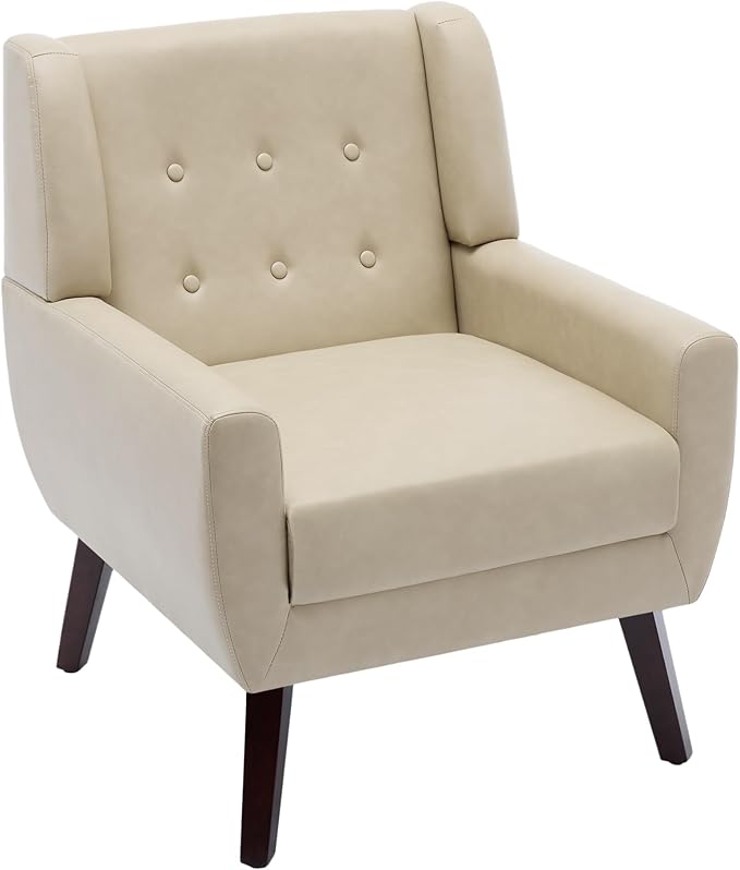 UIXE PU Leather Accent Chairs Set of 2, Modern Arm Club Chair Upholstered Armchair for Living Room, Comfy Single Sofa Seats Button Tufted Reading Seating, Cream-Ruum Studio Home
