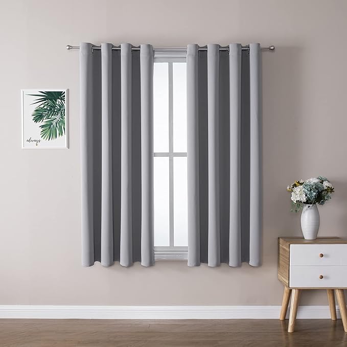 ChrisDowa Grommet Blackout Curtains for Bedroom and Living Room - 2 Panels Set Thermal Insulated Room Darkening Curtains (Light Grey, 52W x 54L)-Ruum Studio Home