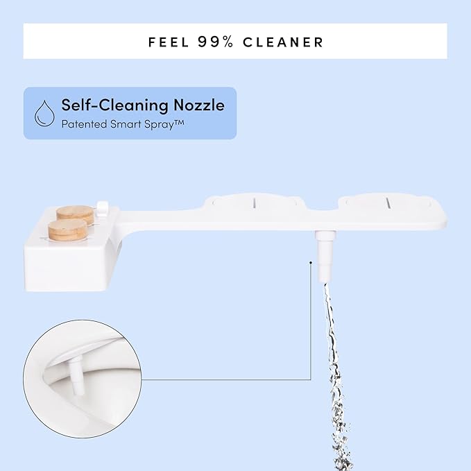 TUSHY Spa Warm Water Bidet Attachment for Toilet. Universal Fit, Easy Install (Requires Sink Access for Optional Temperature Control) Self Cleaning, Adjustable Pressure, Angle Control, Blue/Bamboo-Ruum Studio Home