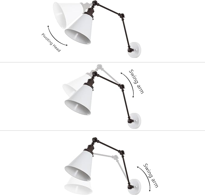 JONATHAN Y JYL7462C-SET2 Rover 7" Classic Industrial Metal Adjustable Arm LED Wall Sconce, White/Oil Rubbed Bronze (Set of 2) for Bedroom, Bathroom, Vanity-Ruum Studio Home