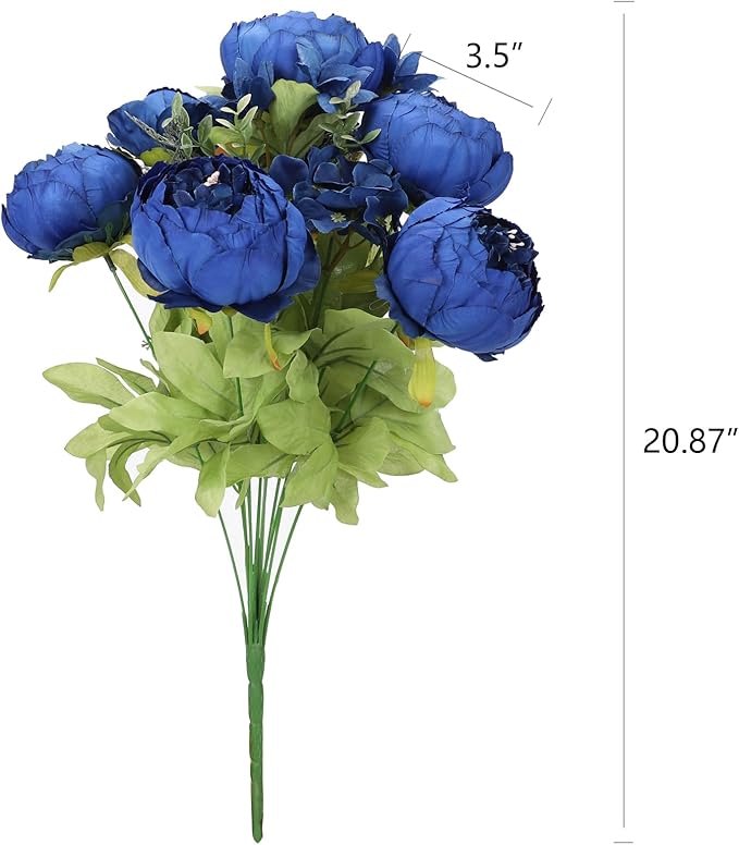 Duovlo Artificial Peony Silk Flowers Fake Flowers Vintage Wedding Home Decoration,Pack of 1 (Navy)-Ruum Studio Home