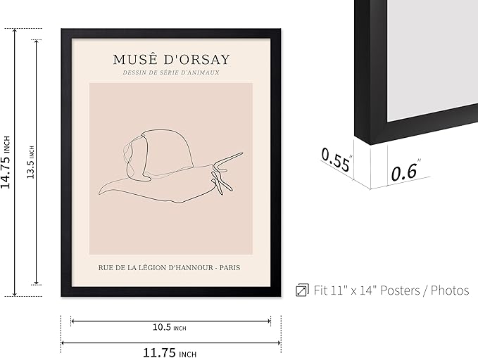 Poster Master Vintage Poster - Retro One Line Snail Drawing Print - Snail Line Art - Minimal Gift for Men, Women, Animal Lover - Abstract Wall Decor for Home, Office, 11x14 Black Framed-Ruum Studio Home