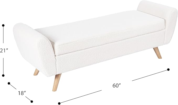 HomePop Modern Storage Bench with Wood Legs Home Décor|Bench with Storage for Living Room & Bedroom - Sherpa Cream-Ruum Studio Home