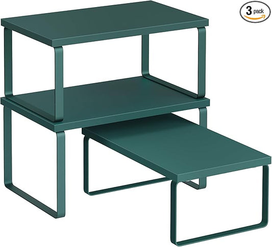 SONGMICS Cabinet Organizer Shelf, Set of 3 Kitchen Counter Shelves, Kitchen Storage, Spice Rack, Stackable, Expandable, Cascade Green UKCS220C01V1-Ruum Studio Home