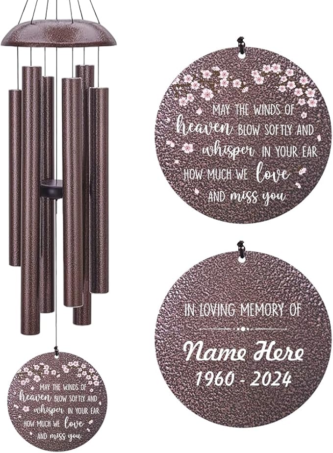 Personalized Wind Chimes, Peach Blossom Sympathy Wind Chime, in Loving Memory for Loss of Loved Dad/Mom, Large Commemorative Sympathy Bereavement Condolences Gifts for Funeral-Ruum Studio Home