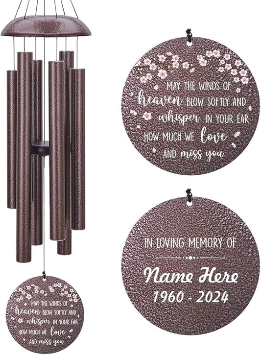 Personalized Wind Chimes, Peach Blossom Sympathy Wind Chime, in Loving Memory for Loss of Loved Dad/Mom, Large Commemorative Sympathy Bereavement Condolences Gifts for Funeral-Ruum Studio Home