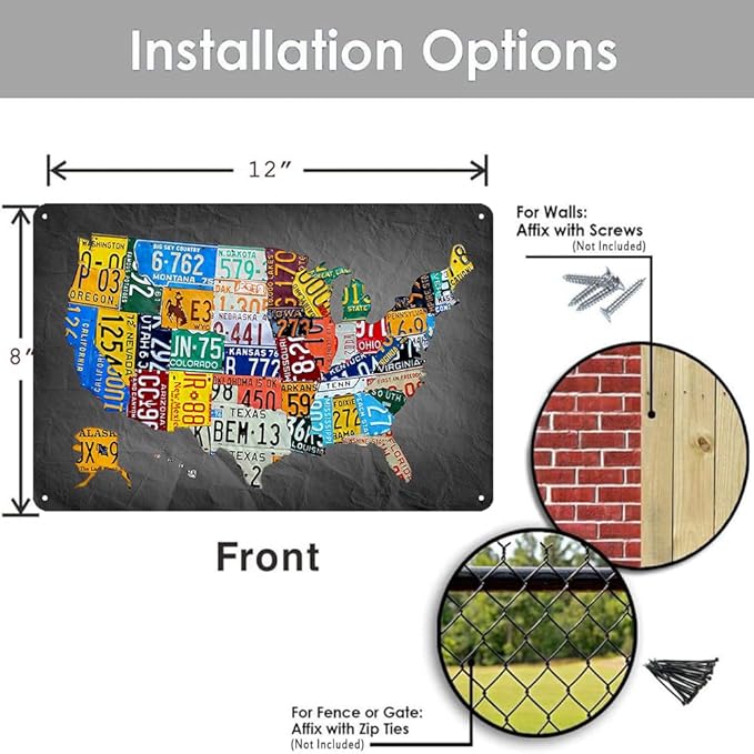 Funny Metal Tin Sign Vintage Usa Map License Plate Sign Garage Decor Map Poster License Plate Map Of The United States Usa Signs Garage Bar Home Office License Plate Decor-Ruum Studio Home