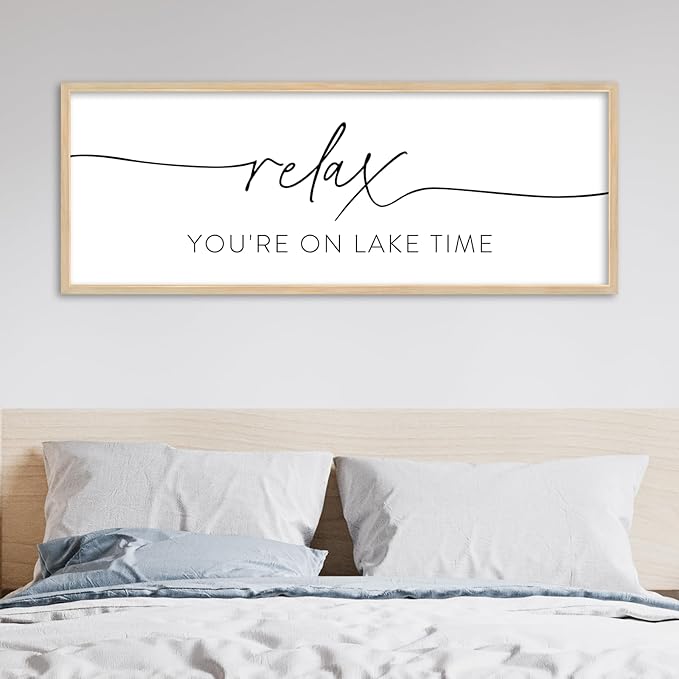 SRSZHIYUE Relax You're On Lake Time Wall Decor Above Bed Sign 32"×12" for Lake House Bedroom Over Bed Large Wood Framed Hanging Art (Wood)-Ruum Studio Home