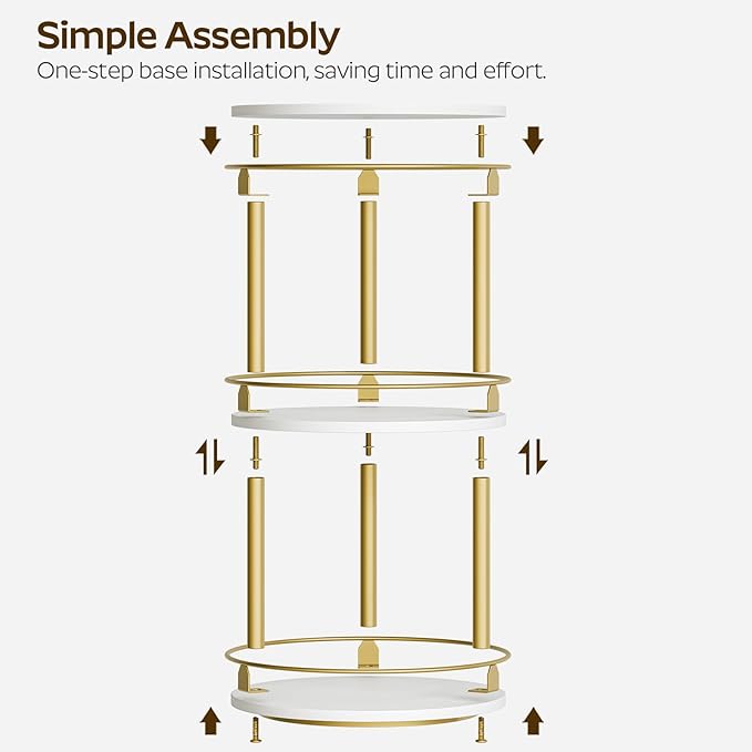 3-Tier Lazy Susan, Rotating Spice Rack, Spinning Organizer, Industrial Turntable Spice Rack for Cabinet, Kitchen Countertop, Pantry, White and Gold SR23DW-Ruum Studio Home