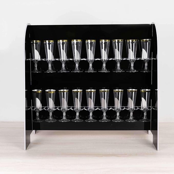 Tableclothsfactory Black Mirror Finish 2-Tier Wine Glass Stemware Rack, 18 Champagne Flute Holder Foam Board Stand - 25"-Ruum Studio Home