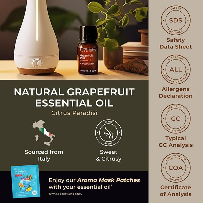 Gya Labs Grapefruit Essential Oil for Skin & Diffuser - 0.34 Fl Oz - 100% Pure Natural Grapefruit Oil for Hair, Aromatherapy DIY & Candle Making Scent-Ruum Studio Home
