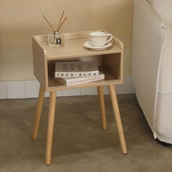 MaxSmeo Nightstand, Mid Century Modern Side Table Bedroom with Storage, Small End Bedside Table with Solid Wood Legs for Living Room, Office Small Spaces (Natural)-Ruum Studio Home