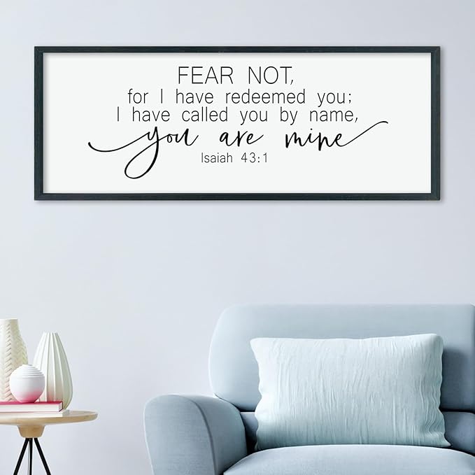 LuZhiQiang Fear Not for I Have Redeemed You Wall Decor Art 40"×15" Isaiah 43:1 Bible Verse Sign Christian Scripture Large Wood Framed Wall Hanging (Black)-Ruum Studio Home