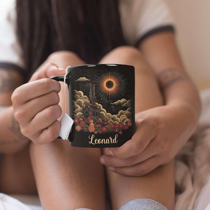 Personalized Name Coffee Mug 11oz 15oz, Custom Fantasy Castle Mug with Gothic Style, Vibrant Celestial Scene Ceramic Cup, Unique Castle Black Coffee Cup, Gifts for Her, Him-Ruum Studio Home