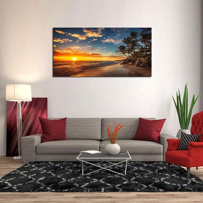 DZL Art S74750 Canvas Painting Print Paradise Tropical Island Beach with Palms Photograph Print Nature Pictures Wall Art Canvas Prints Painting for Living Room Bedroom Decor Office Wall Decor-Ruum Studio Home