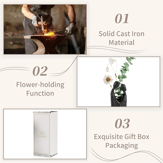 Sziqiqi 6th Anniversary Wedding Gift: Iron Gifts for 6th Anniversary for Couple - Romantic Couple Statue Metal Love Sculpture Black Abstract Figurines for Home Decor Women Her Wife Girlfriend Him Men-Ruum Studio Home