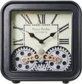Desk Clock Vintage Metal Table Clocks with Moving Gears, Silent Retro Industrial Steampunk Quartz Small 6 inch End Table Clock for Home Office Living Room Decor Battery Operated (Black)-Ruum Studio Home