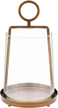 9" Wide Modern Farmhouse Metal Hurricane Candle Holder with Handmade Sturdy Glass Sleeve in Antique Brass for Pillar Candle & Plants, Hurricane Lantern, Industrial, Minimalistic (1, Brass, 9"x14")-Ruum Studio Home