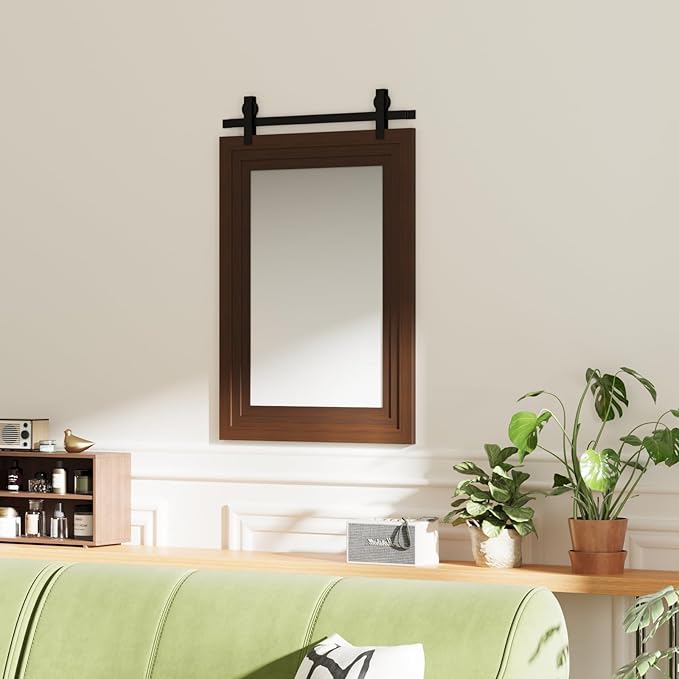 ALBAD Farmhouse Wood Framed Wall Mirror, Natural Wood and Framed Wall Mounted Bathroom Vanity Mirror for Farmhouse Decor, Vertical or Horizontal Hanging-Ruum Studio Home