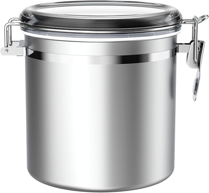 ENLOY 165oz Stainless Steel Airtight Canister for Kitchen, Large Flour Coffee Bean Tea Cereal Sugar Cookie Metal Food Storage Canisters with Clear Lid and Sturdy Locking Clamp-Ruum Studio Home