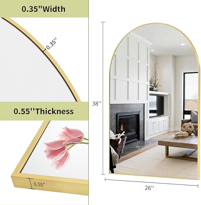 BEAUTYPEAK Wall Mounted Mirror, 26 inch x38 inch Arch Bathroom Mirror, Gold Vanity Wall Mirror w/ Metal Frame for Bedroom, Entryway, Living Room-Ruum Studio Home