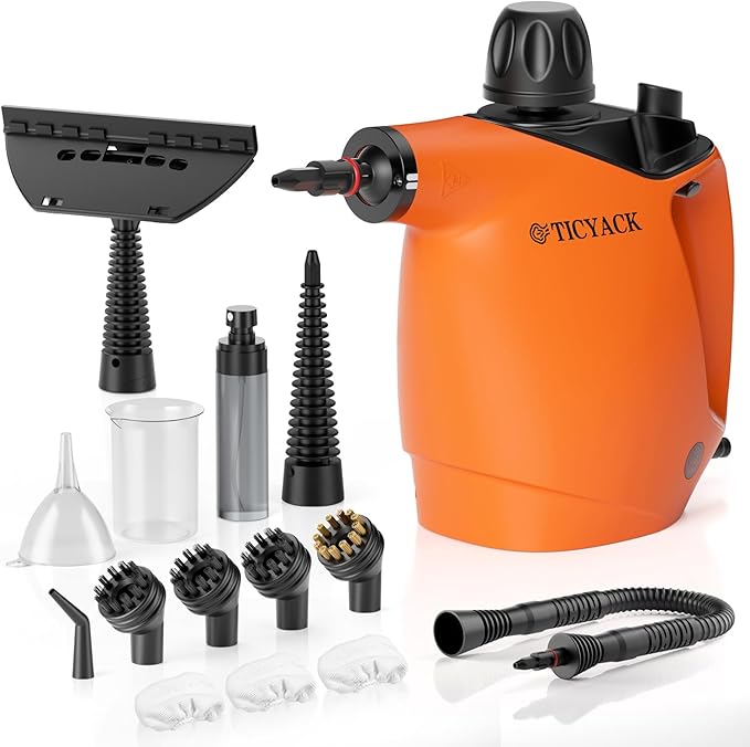 Handheld Steam Cleaner, Steam Cleaner with 16 PCS Accessory & Safety Lock, 500ML Large Capacity Natural Surface Steam for Cleaning, Multipurpose Steamer for Home, Car, Bathroom, Grease (Orange)-Ruum Studio Home
