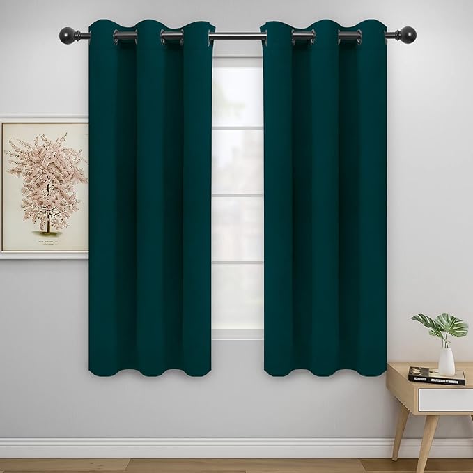 Easy-Going Blackout Curtains for Bedroom, Solid Thermal Insulated Grommet and Noise Reduction Window Drapes, Room Darkening Curtains for Living Room, 2 Panels(42x63 in, Deep Teal)-Ruum Studio Home