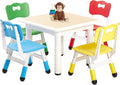 FUNLIO Kids Table and 4 Chairs Set for Ages 3-8, Height Adjustable Toddler Table and Chair Set, Easy to Wipe Arts & Crafts Table, for Classrooms/Homes/Daycares, CPC & CE Approved(5 pcs set)-Multicolor-Ruum Studio Home