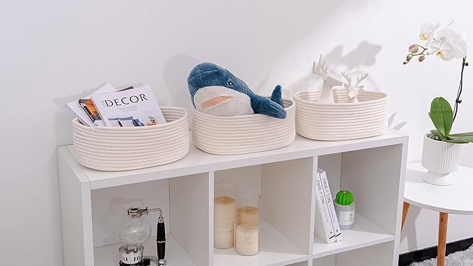 Baskets&Bins for Shelf Storage Organizing/Cute Basket to Store and Organize Household Items/Woven Rope Basket for Living Room, Bedroom,Playroom,3 Packs Off White-Ruum Studio Home