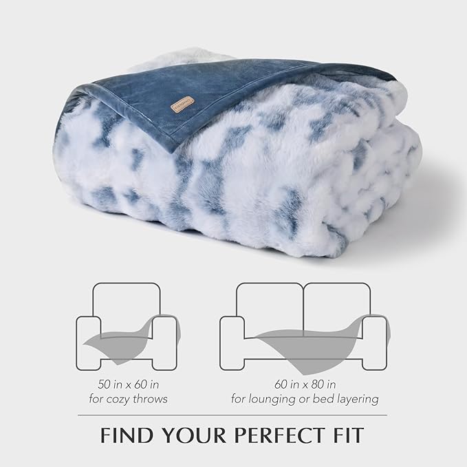 EVERGRACE Ultra Soft Luxury Fluffy Ridgeline Faux Rabbit Fur Throw Blanket, Thick Warm Bubble Throw for Bed, Cozy Plush Reversible Blankets for Couch, Chair, Sofa, Cloud Blue, 50x60 Inches, 870 GSM-Ruum Studio Home