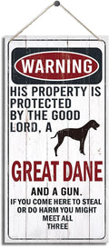 Warning Sign, This Property Is Protected By The Goodlord, A Great Dane And A Gun Warning Wood Plaque Sign, Funny Door Signs, Decorative Wood Hanging Suspension Plaque, Farmhouse Wooden Wall Decor-Ruum Studio Home