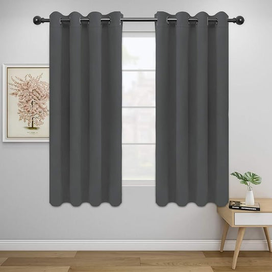 Easy-Going Blackout Curtains for Bedroom, Solid Thermal Insulated Grommet and Noise Reduction Window Drapes, Room Darkening Curtains for Living Room, 2 Panels (52x46 in,Gray)-Ruum Studio Home