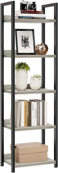 NUMENN Narrow Bookshelf, 5 Tier Bookshelves, Home Office Bookcase Shelf Storage Organizer, Free Standing Storage Shelving Unit for Bedroom, Living Room and Home Office, Grey-Ruum Studio Home