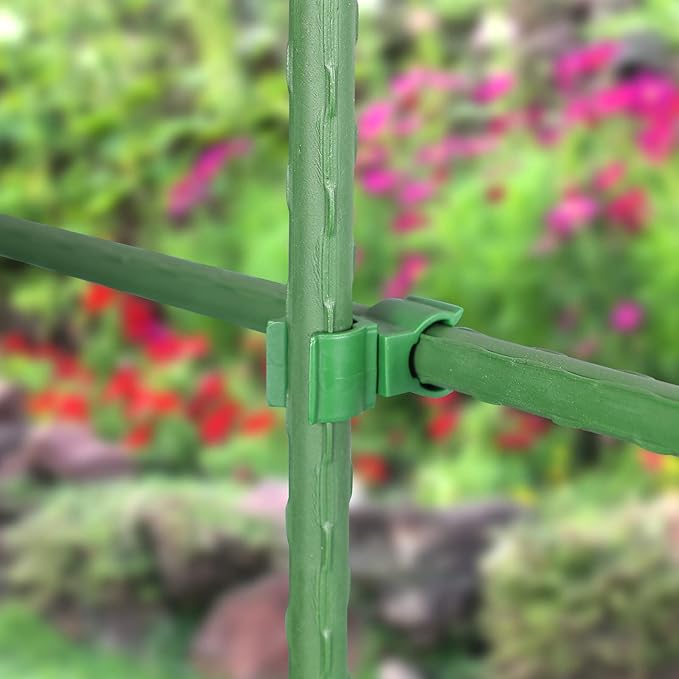 Garden Stakes 60 Pack, 16 Inch Each, DIY 3ft 4ft 5ft 6ft 7ft Sturdy Steel Plant Stakes with 50 Connectors, 30 Rotatable Clips, 10 A-Type Connecting Pipe and 164 Feet Twist Tie for Climbing Plants-Ruum Studio Home