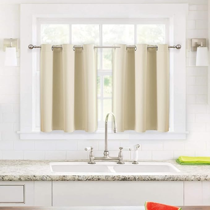 ChrisDowa Small Window Curtains for Kitchen and Bedroom - Grommet Short Thermal Insulated Room Darkening Curtains (2 Panels, Beige, 34 x 36 Inch)-Ruum Studio Home