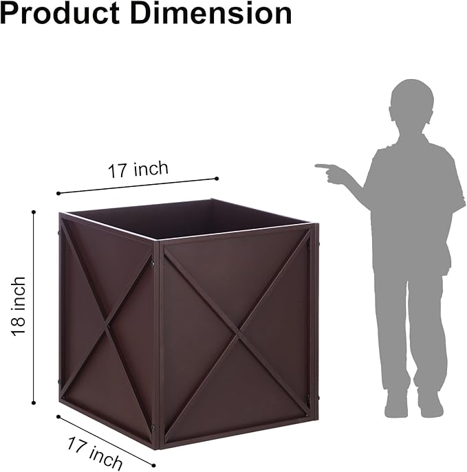 SUNNYPARK Large Metal Planter Box 17”x 17”x 18”, Square Modern Brown Metal Planter Box Heavy Duty with Drainage Holes for Outdoor Garden Patio-Ruum Studio Home