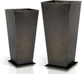 WORTH Garden Large Metal Glazed Planter Set of 2 (25" + 28"), Luxurious Glossy Finish Black Tall Square Tapered Steel Plant Pot, Decor Flower Pot Indoor & Outdoor, Drainage Hole & Dual-Purpose Saucer-Ruum Studio Home
