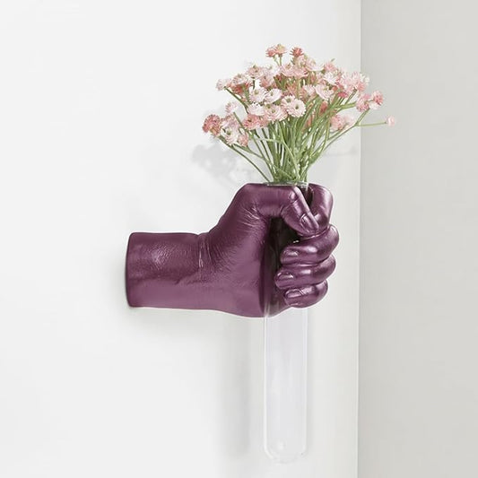 Creative Wall Hanging Sculpture, Artistic Wall Hanging Hand Sculpture with Test Tube vases, Home Decoration Hand Against Wall (Purple)-Ruum Studio Home