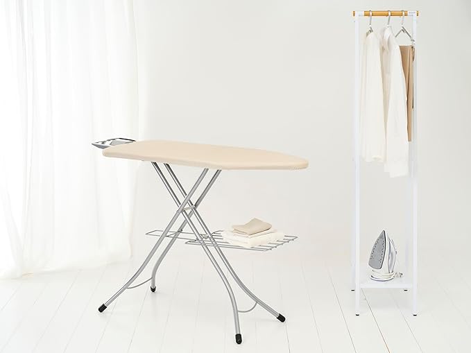 Brabantia Size C Ironing Board (49 x 18in) 7 Height Options, Adjustable Steam Iron Rest Holder & Linen Rack (Ecru) Non-Slip Feet, Anti-Collapse Child Locks-Ruum Studio Home