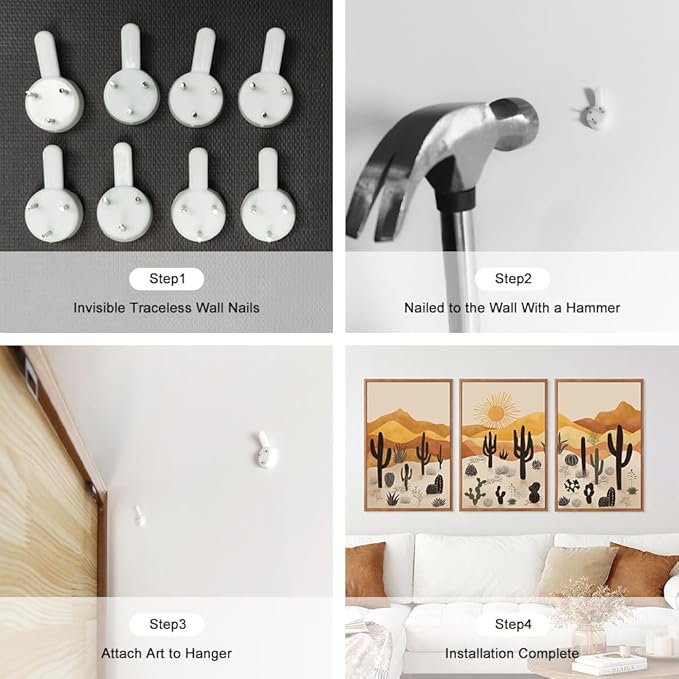 KAIRNE Cactus Canvas Wall Art,Desert Landscape Paintings,Aesthetic Abstract Prints Set of 3(16”X24”),Minimalist Farmhouse Wall Decor,Abstract Boho Artwork for Living Room Bedroom Office Decoration-Ruum Studio Home