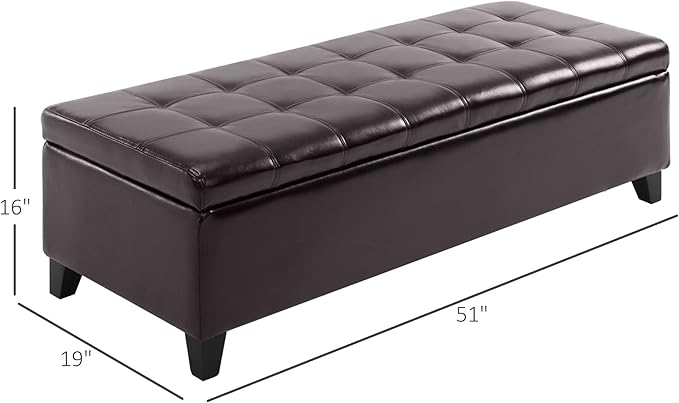 HOMCOM 51" Ottoman Storage Bench, Faux Leather Storage Chest with Lift Top, Tufted Ottoman for Living Room, Entryway, Dark Brown-Ruum Studio Home