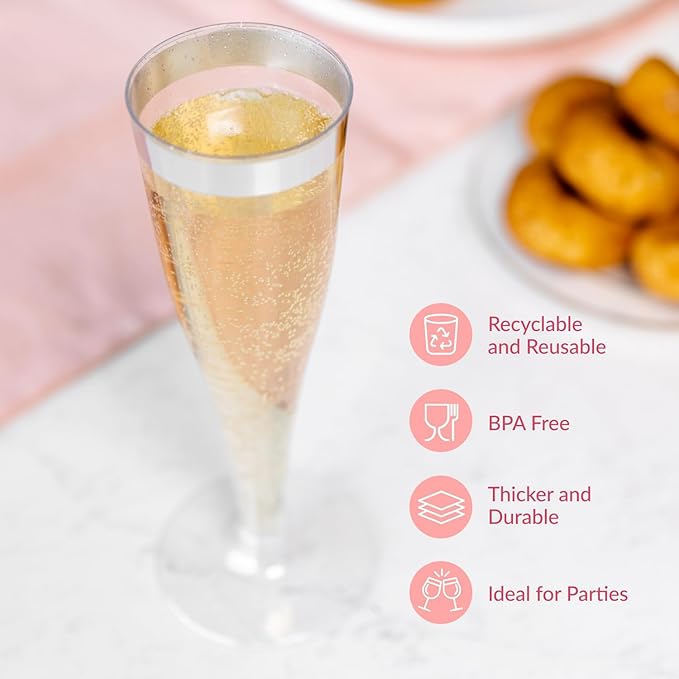 Prestee Set of 24 Silver Glitter Plastic Champagne Flutes - 4.5 oz Capacity - Shatterproof Durable Disposable Glasses - Elegant Design - Ideal for Weddings, Cocktail Parties, and Outdoor Celebrations-Ruum Studio Home